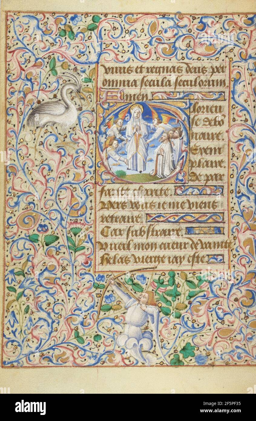 Initial G: Die Himmelfahrt der Jungfrau. Meister von Jean Rolin II (Hand B) (Französisch, aktives Paris, Frankreich letztes Drittel des 14th. Jahrhunderts) Stockfoto