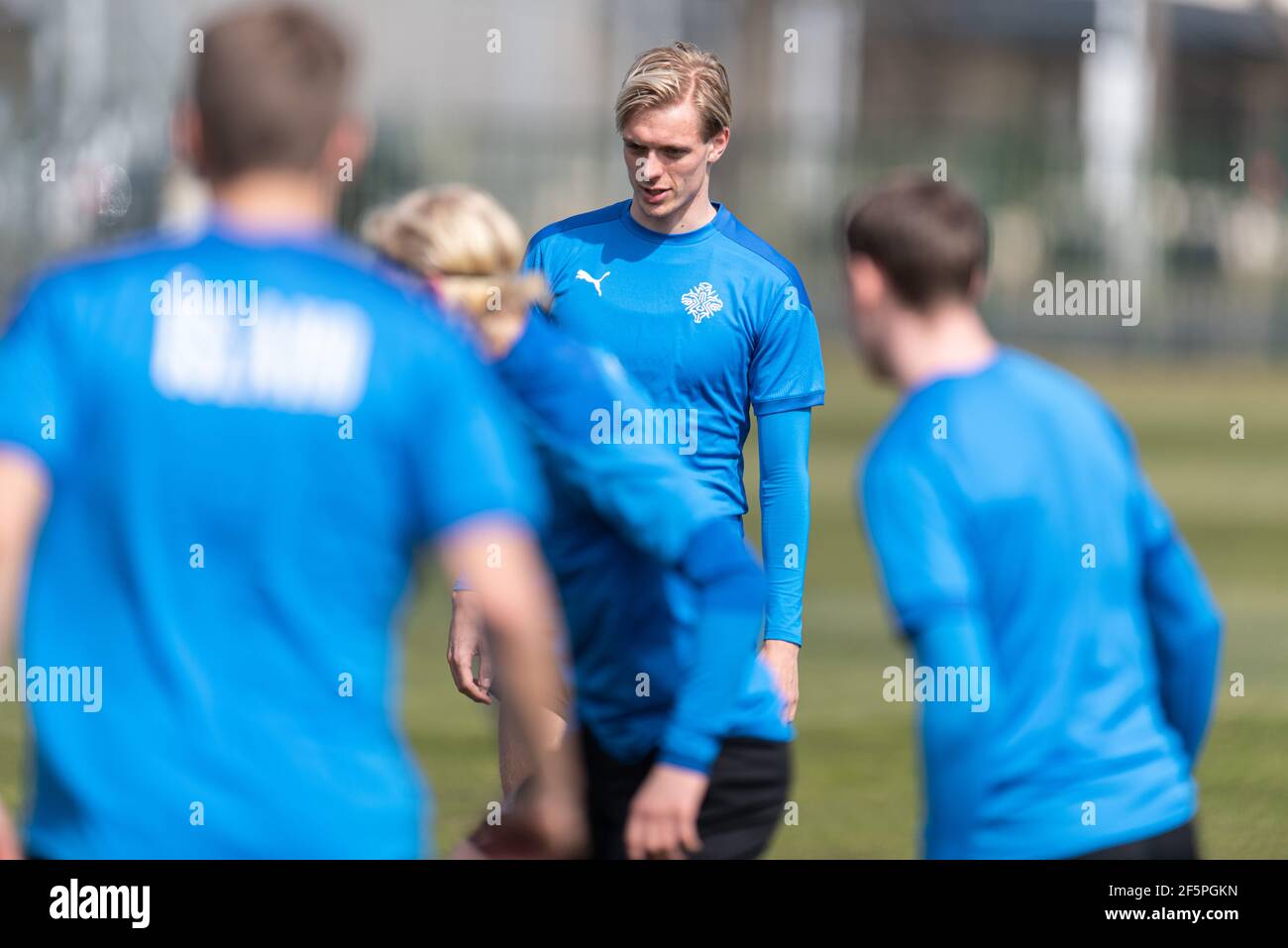 Gyor, Ungarn. März 2021, 27th. Stefan Teitur Thordarson aus Island bei einem Training im ETO Park Stadion in Gyor während der UEFA EURO U-21 Meisterschaft. (Foto Kredit: Gonzales Foto/Alamy Live News Stockfoto