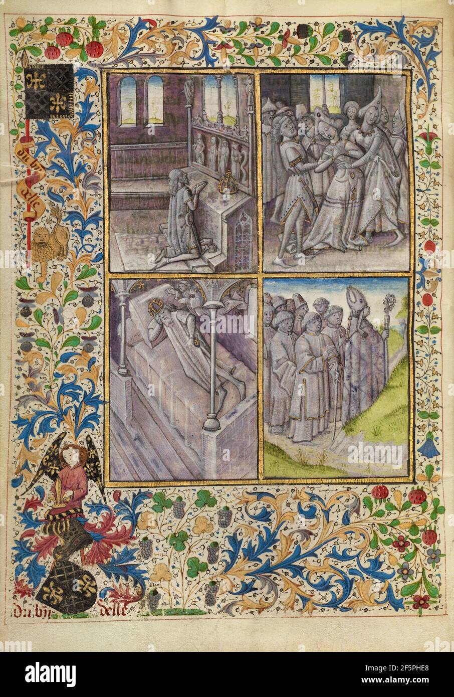 Kaiser Konstantin beten in einer Kirche; Sophia geplagt von bösen Geistern; durch einen Traumgott bestellt Konstantin Antonius Überreste zu finden; Bischof Theophile verlassen nach Ägypten. Meister des Brüsseler Romuléon oder Workshop (Flämisch, aktiv um 1465) Stockfoto