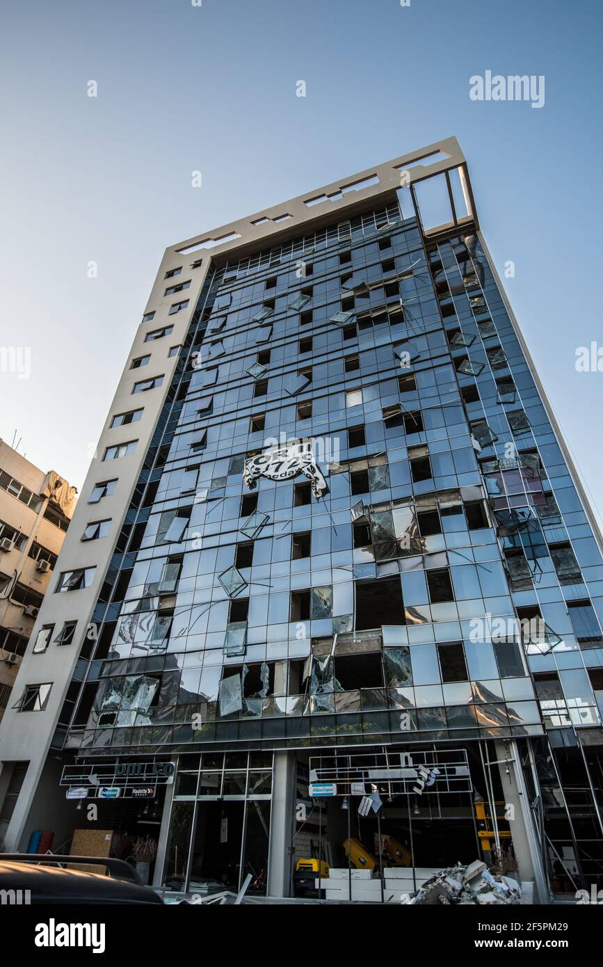 Zerstörte Gebäude aus der Beirut Port Explosion Libanon Stockfoto