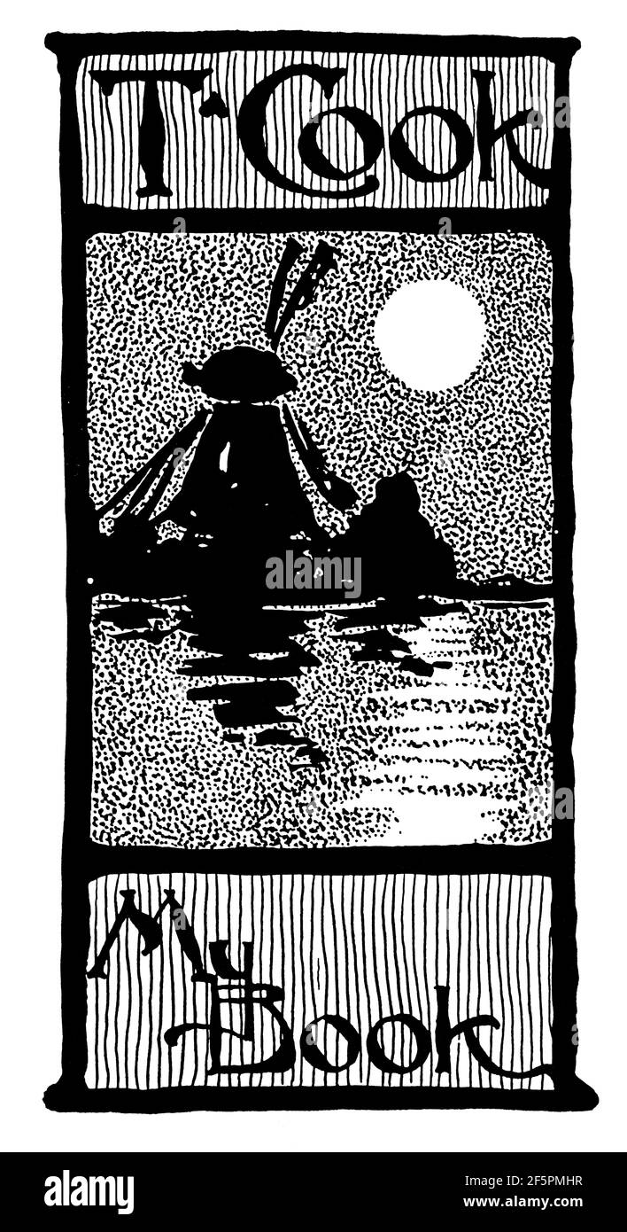 Persönliche Landschaft mit Windmühle Bücherregal Design von Thomas Cook , von 1901 das Studio ein Illustriertes Magazin der bildenden und angewandten Kunst, Stockfoto