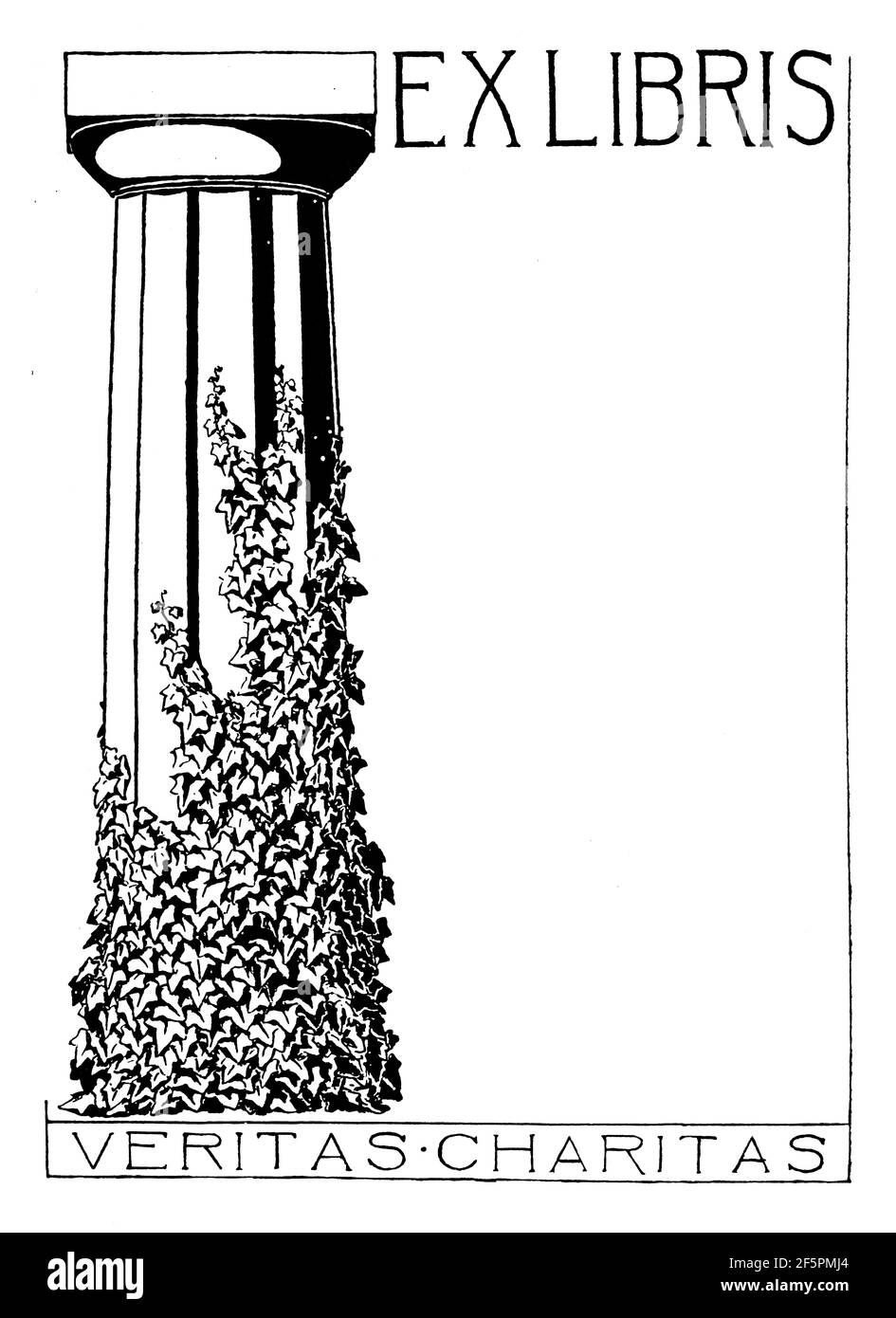 ivy Aufwachsen Spalte Exlibris Design mit dem Motto veritas charitas (die Wahrheit ist Nächstenliebe) des deutschen Künstlers Alfred Oppe, von 1901 das Studio an Illust Stockfoto