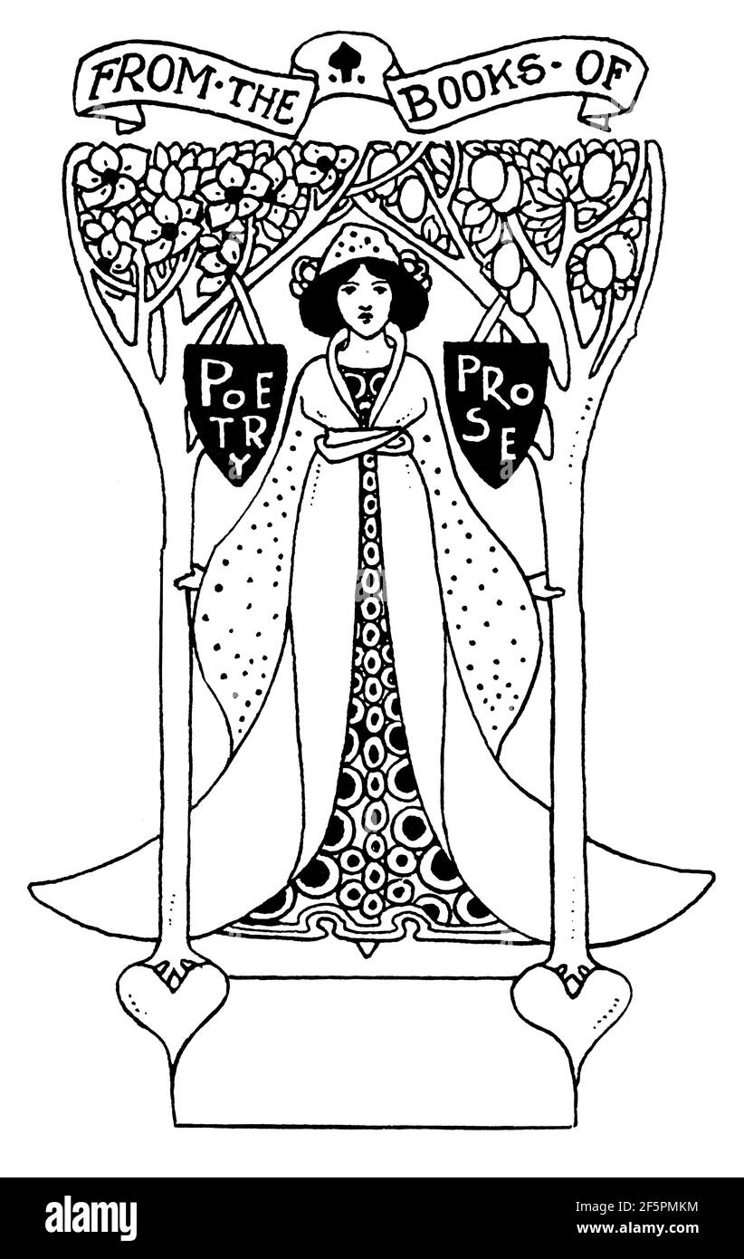 Jugendstil Poesie und Prosa Muses Bücherregal Design von Kinderbuchillustrator Ethel Larcombe, von Exeter, von 1901 das Studio an Illustrated Maga Stockfoto