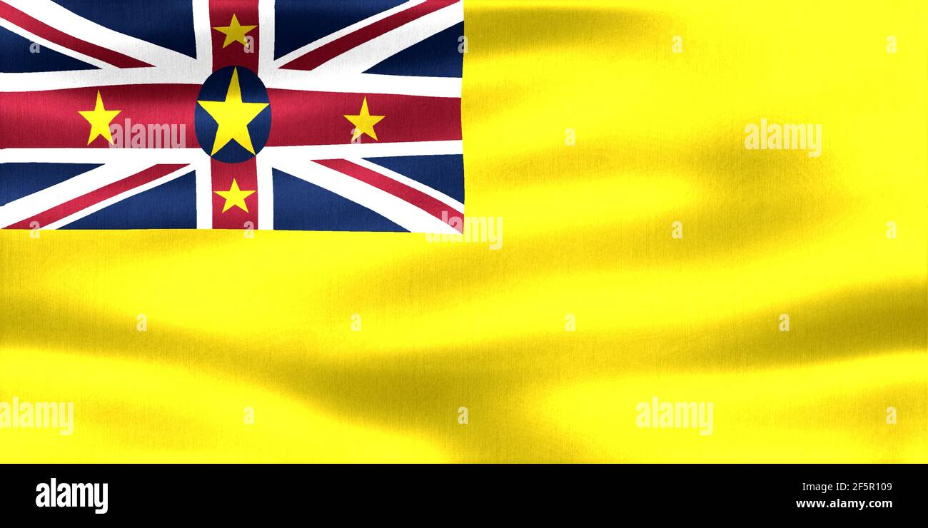 Niue-Flagge - realistische wehende Stoffflagge Stockfoto