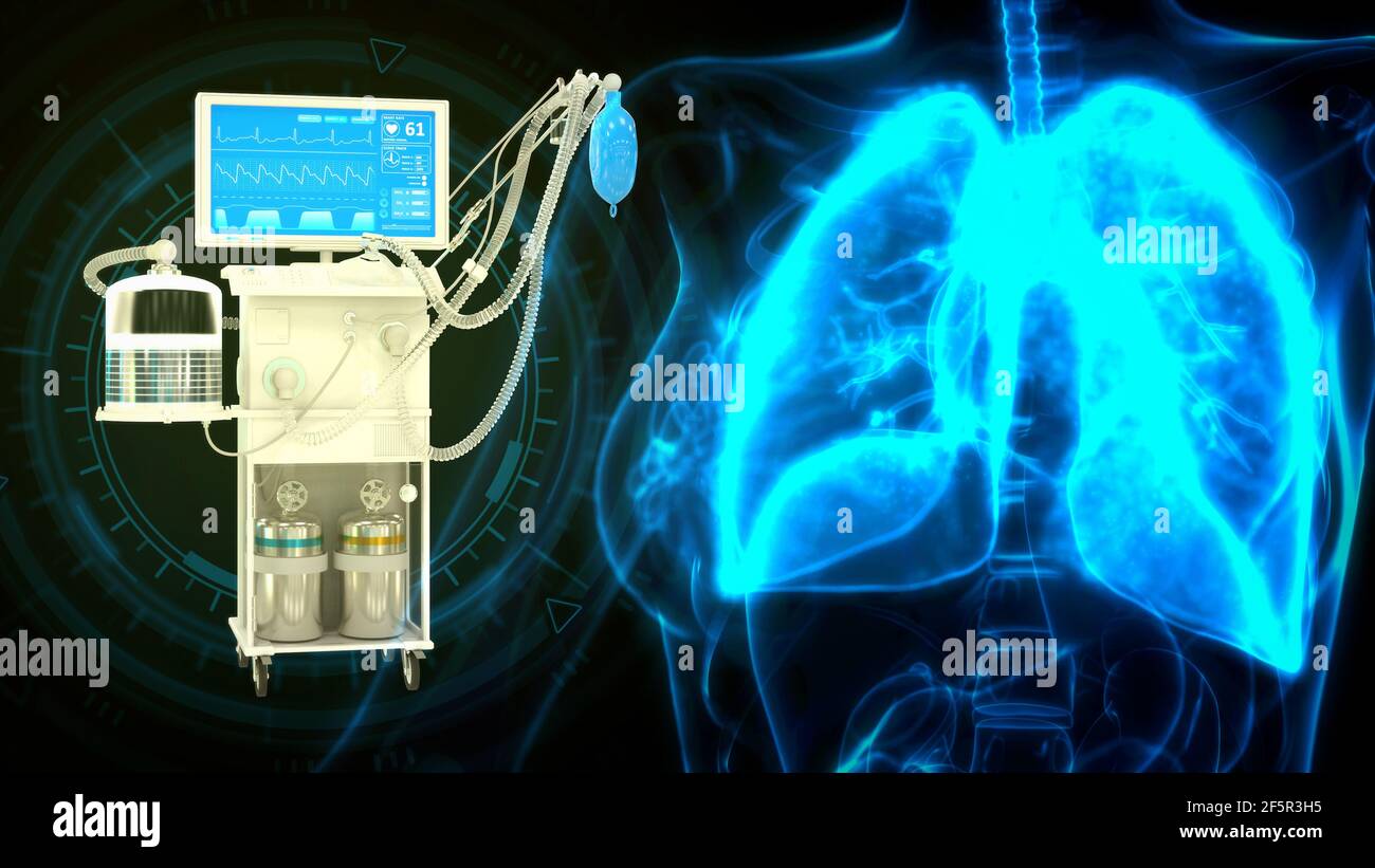 Lungen- und ITS-Beatmungsgerät, abbildung cg Medical 3D Stockfoto