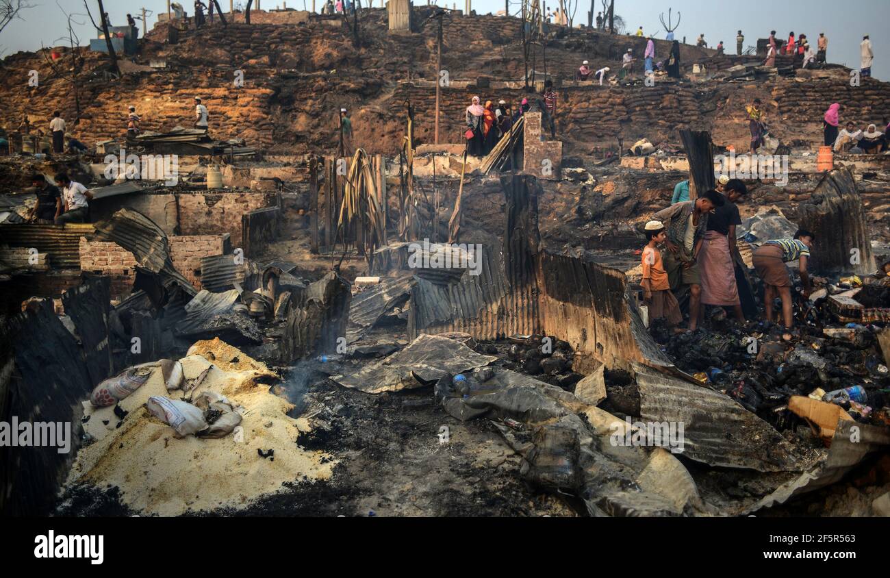 Rohingya Flüchtlingslager Feuer Stockfoto