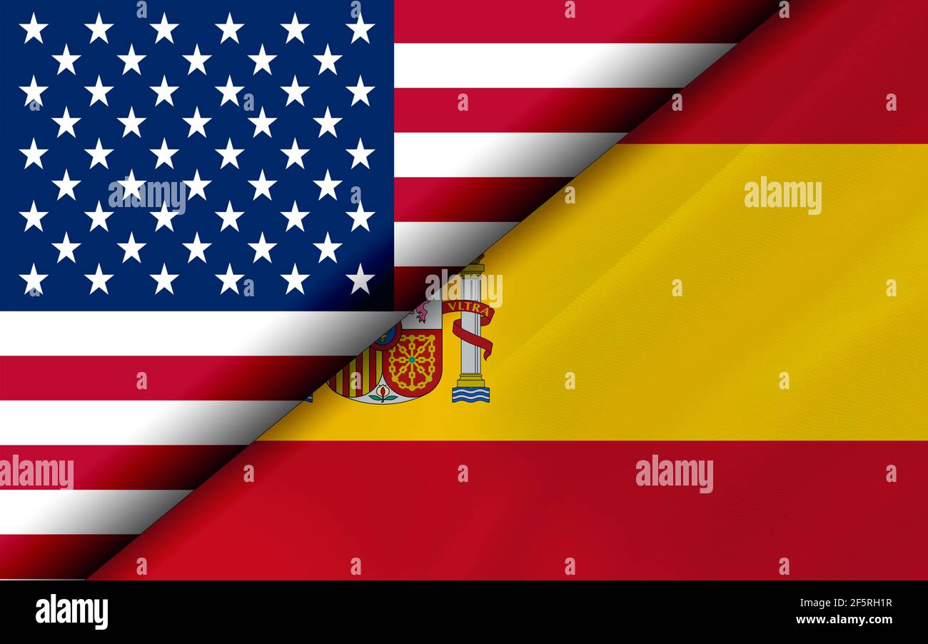 Illustration eines Hintergrunds der Flaggen von Spanien und Die USA Stockfoto