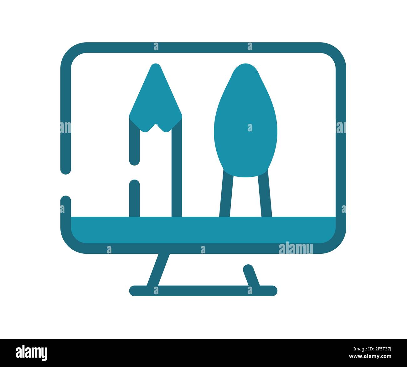Digitaler Design-Computer einzelnes isoliertes Symbol mit durchgezogene Linie und Vektordarstellung im Strichstil Stockfoto