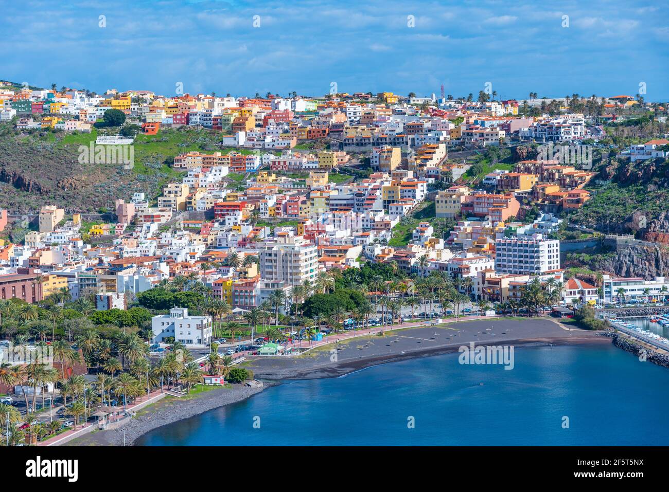 Panoramablick auf San Sebastian de la Gomera, Kanarische Inseln, Spanien. Stockfoto
