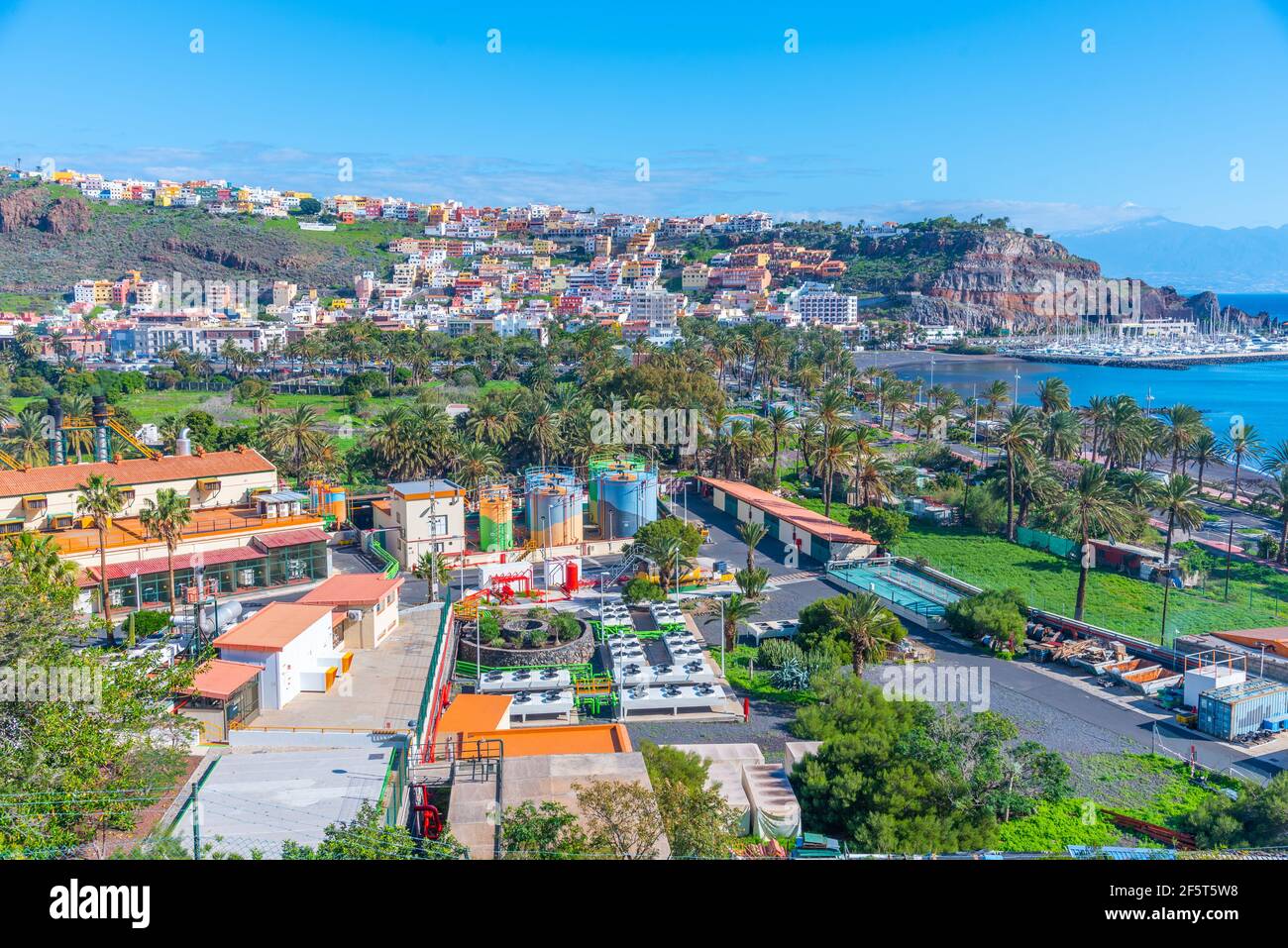 Panoramablick auf San Sebastian de la Gomera, Kanarische Inseln, Spanien. Stockfoto