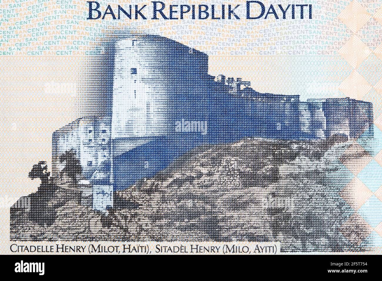 Citadelle Henry in Milot aus haitianischem Geld Stockfoto