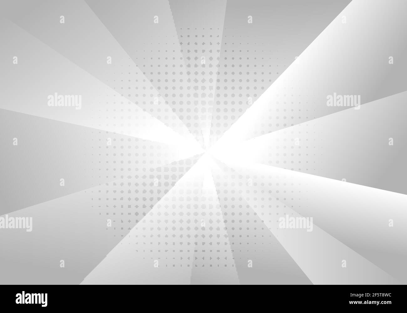 Abstrakter Hintergrund weiß Gradientenradius geometrisch mit Halbtoneffekt. Vektorgrafik Stock Vektor