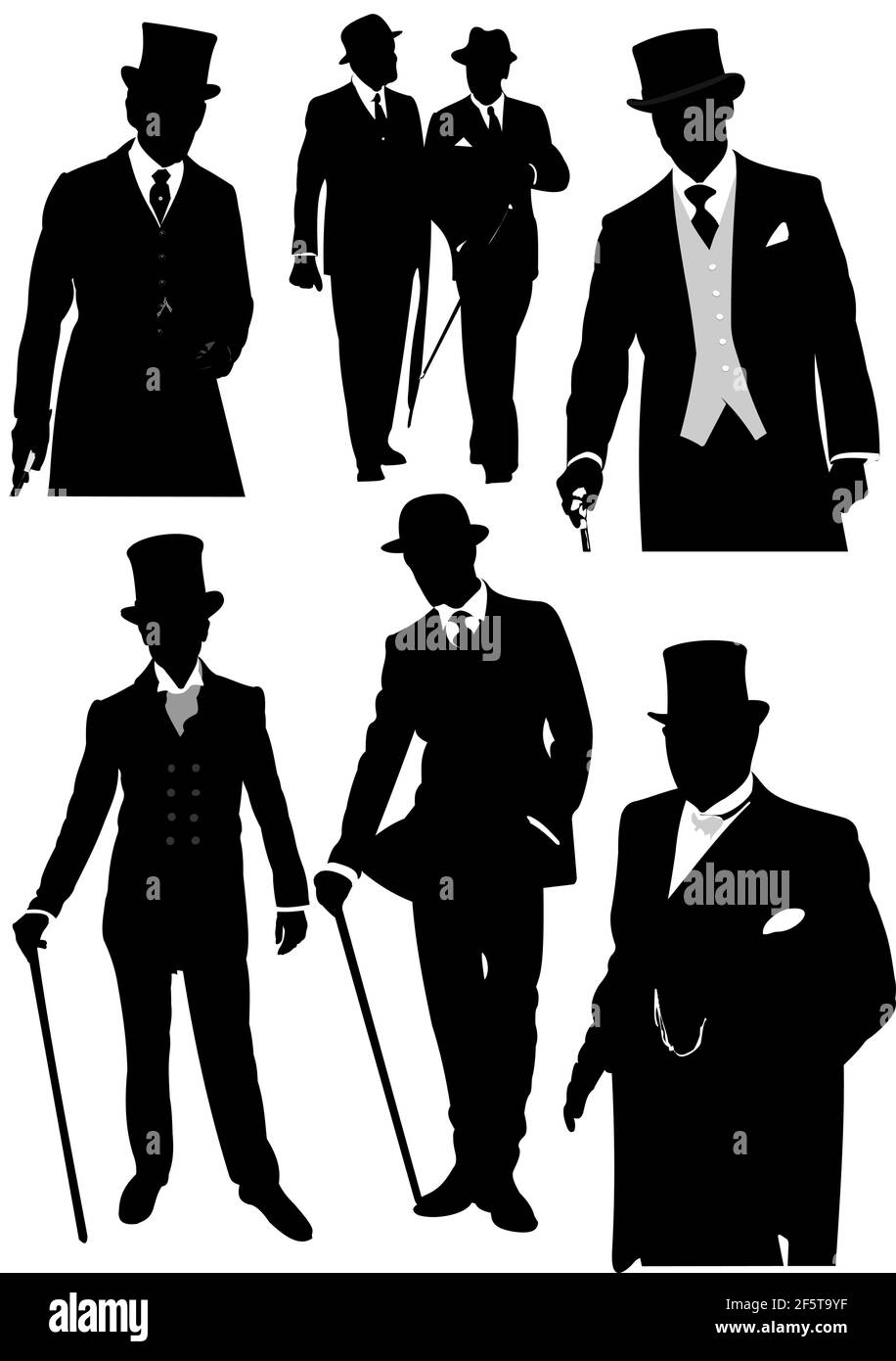 Set von London Herren Silhouette. S/W-Vektorgrafik Stock Vektor