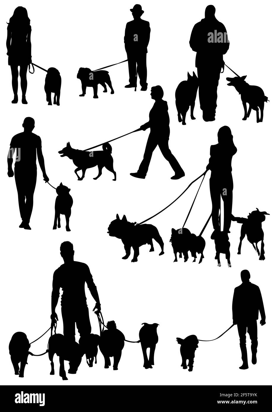 Set von Hunden Silhouette. Vektor-Schwarzweiß-Illustration Stock Vektor