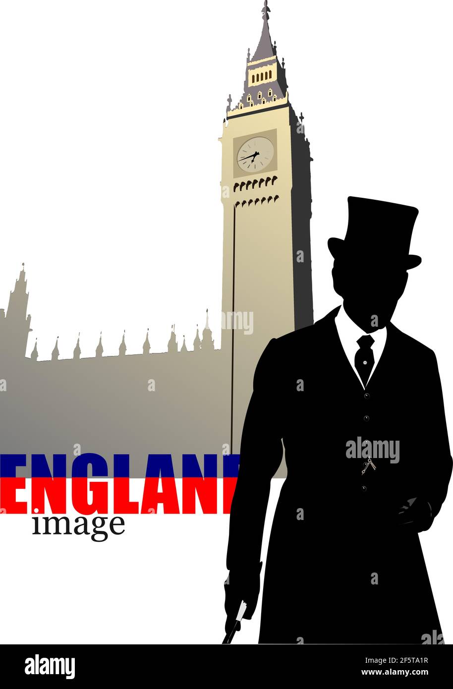 London Bild mit Herren Silhouette. Farbige Vektordarstellung Stock Vektor