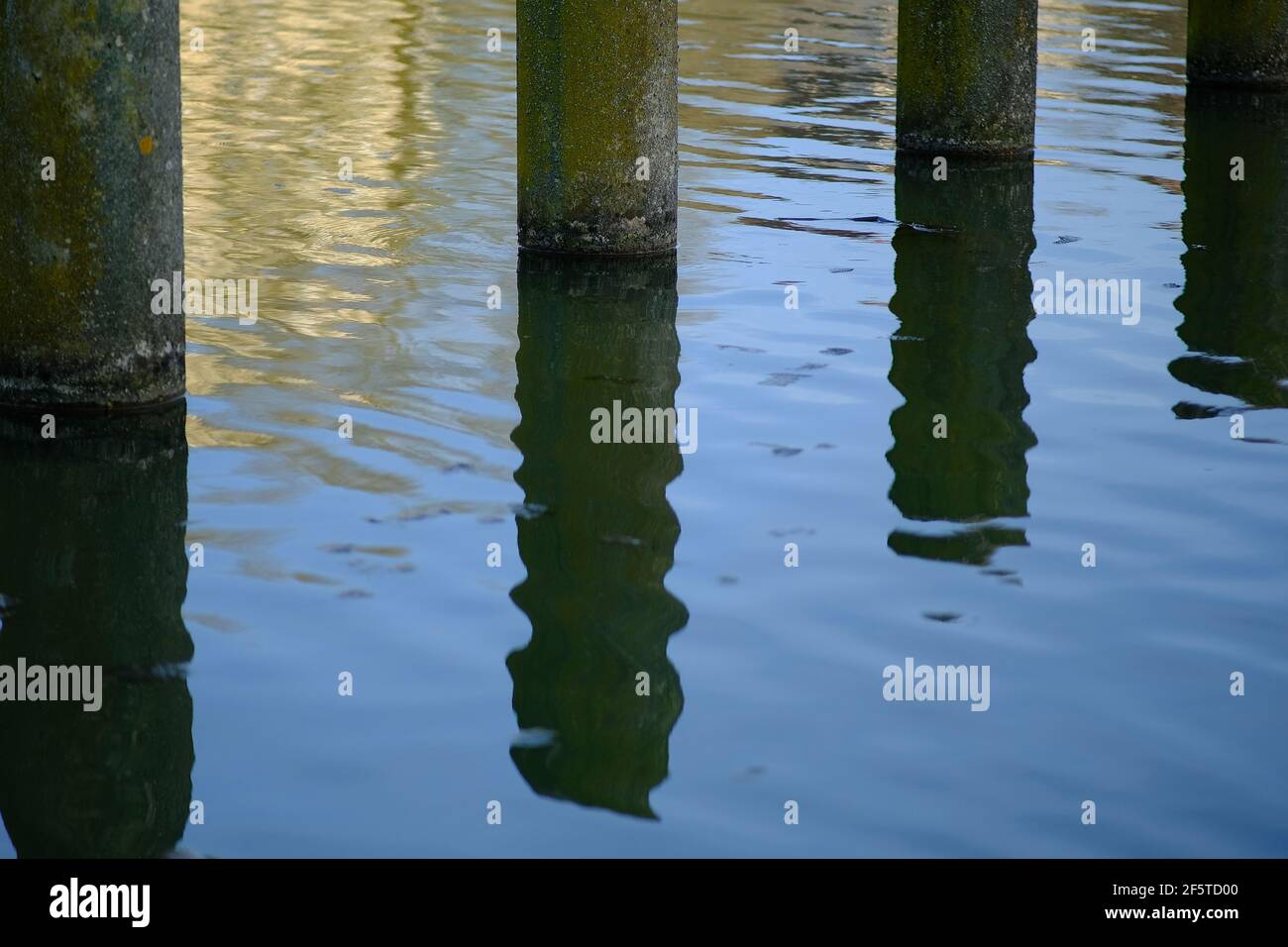 Nahaufnahme der Wasserspiegelung der in einem installierten Säulen see in Frankreich Stockfoto