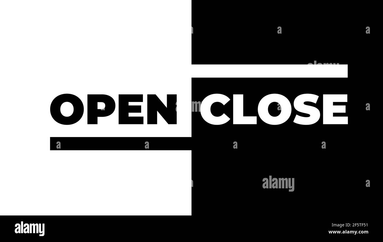 Öffnen schließen Lettering-Karte, zwei Wörter in schwarz-weißen Farben. Einfache flache Design Vektor-Illustration. Stock Vektor