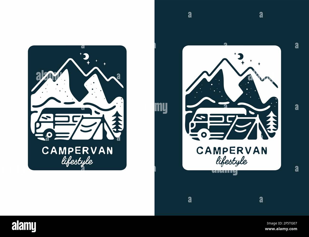 Dunkelblaue Farbe des Campervan Lifestyle Illustration Design Stock Vektor