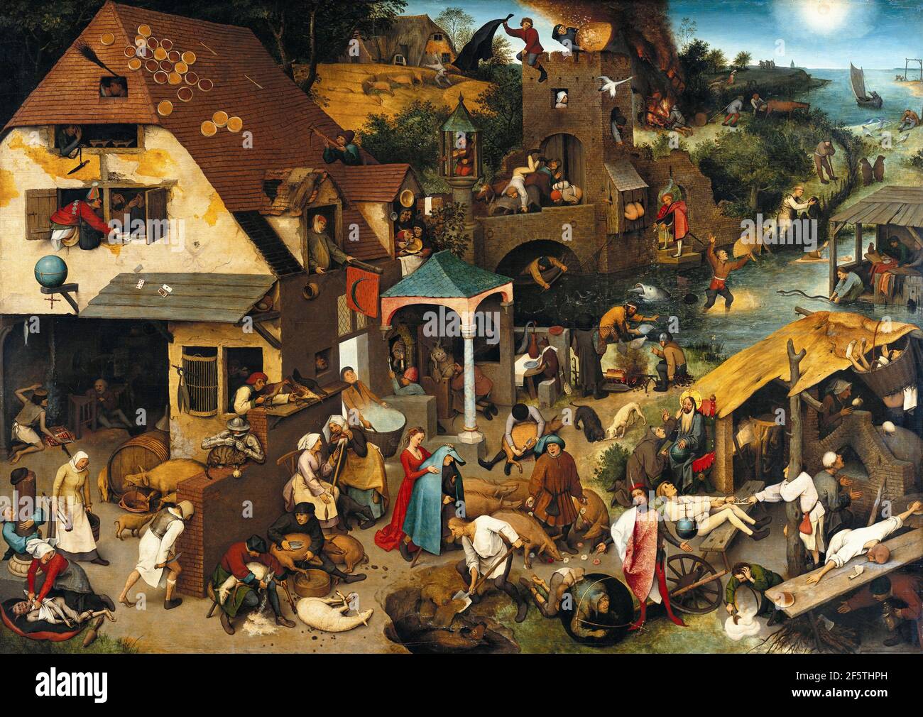 Pieter Bruegel der Ältere, Niederlandische Sprichwörter, 1559, Öl auf Holzplatte, Staatliche Museen Berlin, Deutschland, Stockfoto