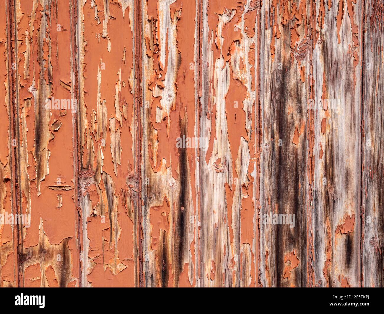 Braune Holzwand, an der die Farbe abblättert Stockfoto
