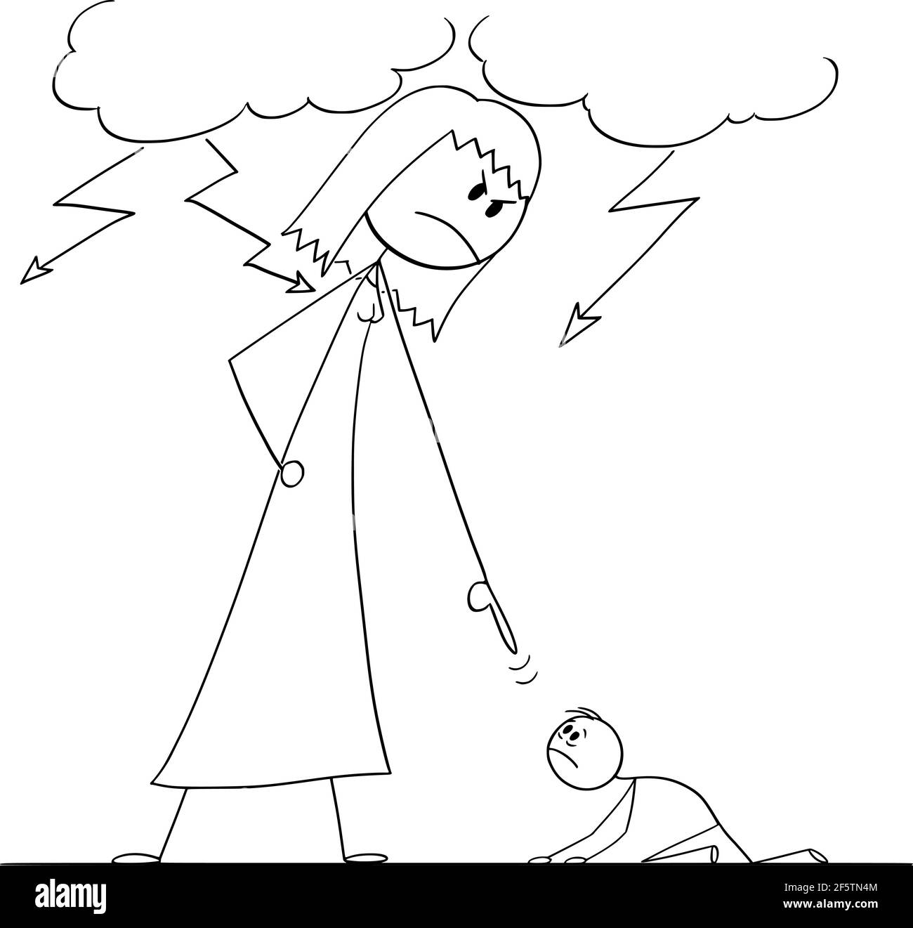 Frau Unterdrücken Mann Mit Seiner Macht, Vektor Cartoon Stick Abbildung Stock Vektor