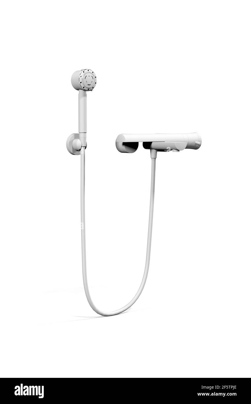 Dusche Wasserhahn Mockup isoliert auf einem weißen Hintergrund - fotorealistisch 3D Rendern Stockfoto