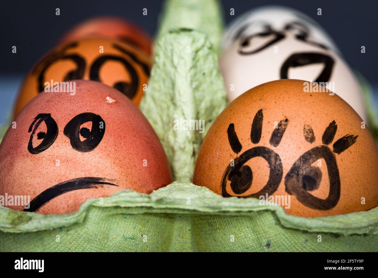 Verruckte Eier Verangstigt Verangstigte Gesichter Die Aus Dem Eiertablett Spahen Lustige Ostergeschichten Stockfotografie Alamy