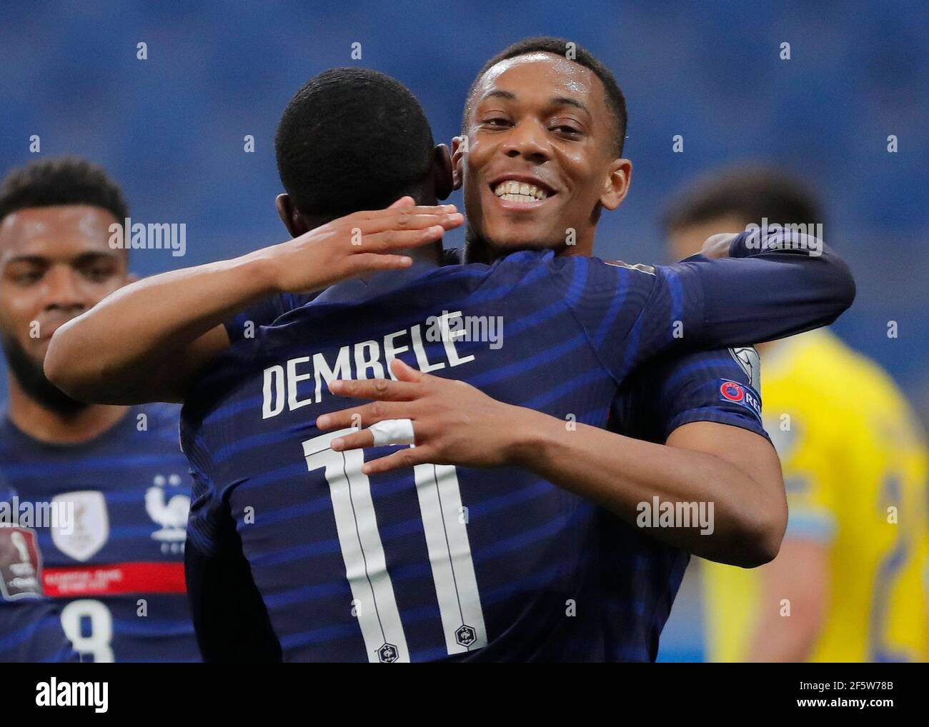 Fussball Fussball Wm Qualifikatoren Europa Gruppe D Kasachstan Gegen Frankreich Astana Arena Nur Sulta Kasachstan 28 Marz 2021 Der Franzosische Ousmane Dembele Feiert Sein Erstes Tor Anthony Martial Reuters Vasily Fedosenko Stockfotografie