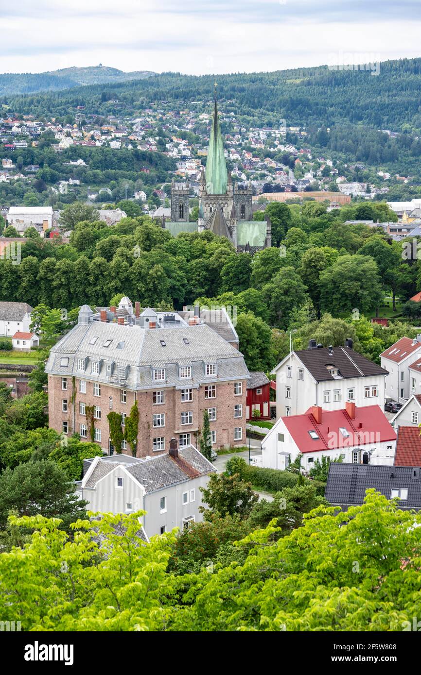 Nidaros Kathedrale und Altstadt von Kristiansten Festung, Trondheim, Trondelag, Norwegen Stockfoto