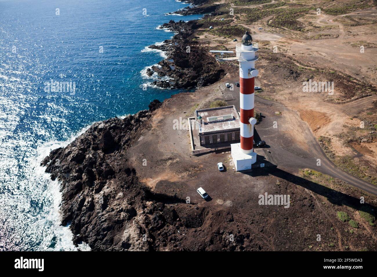 Luftbild Leuchtturm Faro de punta Abona, Teneriffa, Spanien Stockfoto