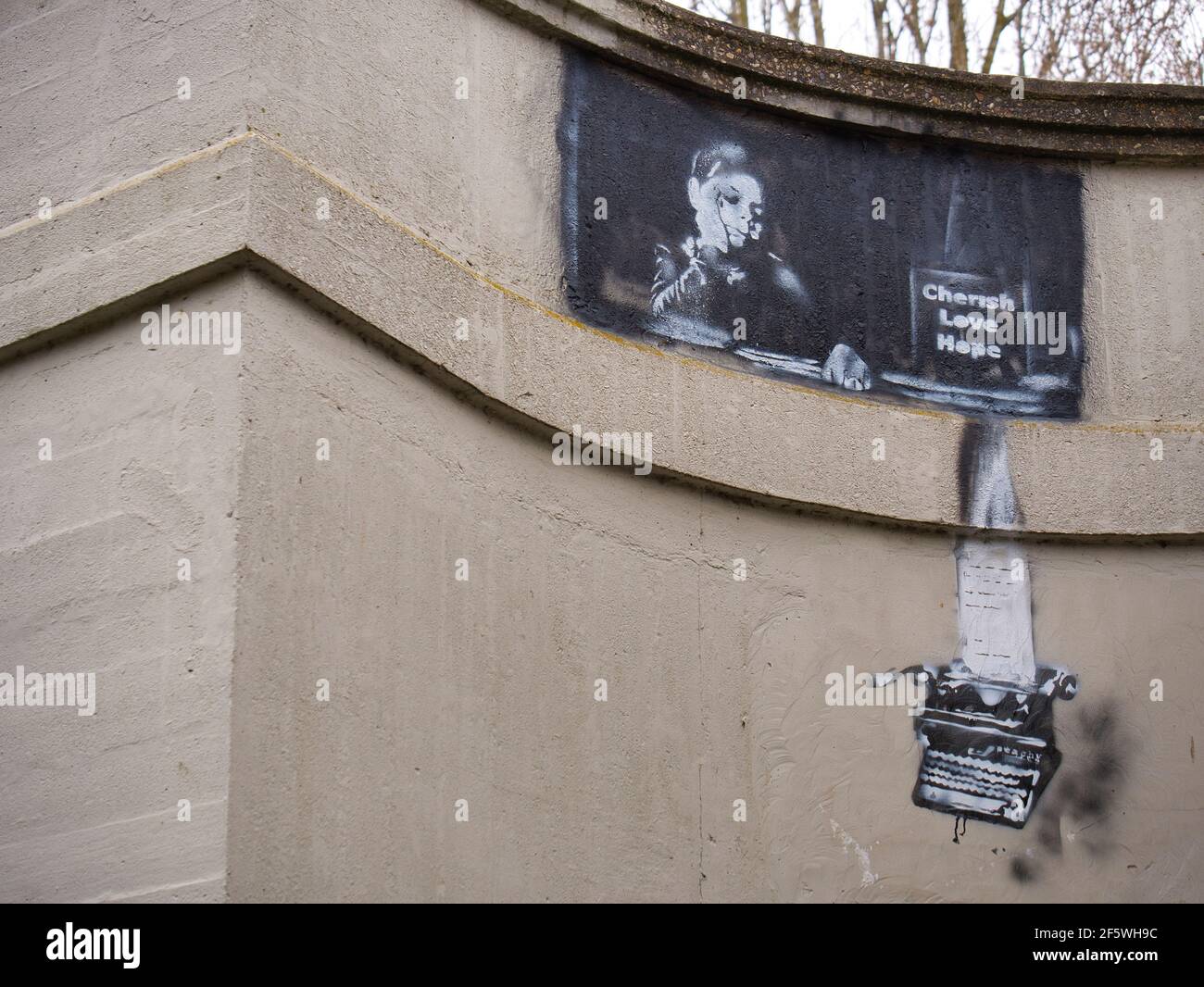 Street Art im Banksy-Stil, Reading Bridge, Reading, Berkshire, England, GB, GB. Stockfoto