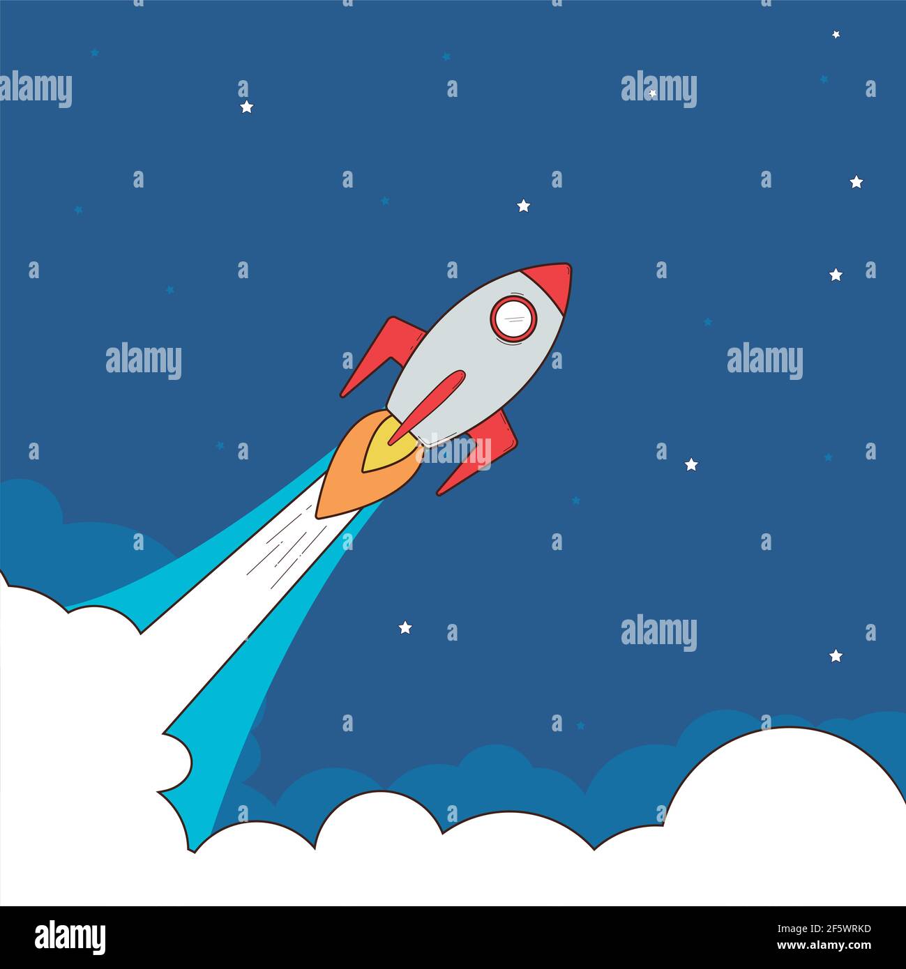 Rakete im Raum. Konzept des neuen Unternehmens Start-up, Illustration Rakete. Stock Vektor