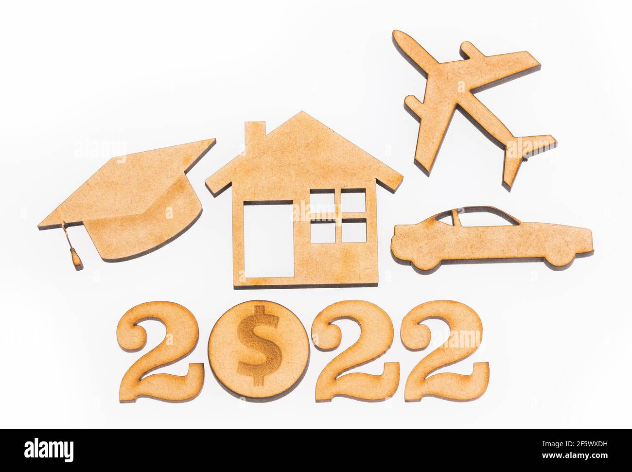 Ziele und Erfolge - Bildung, Auto, Wohnen und Reisen. 2022 Stockfoto