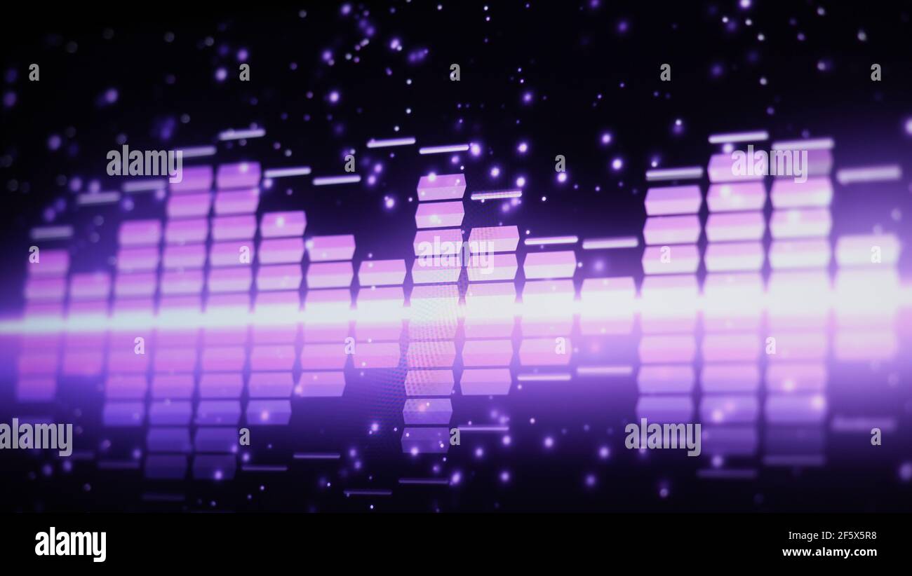 Music Equalizer-Leiste. Audio-Waveform-Equalizer auf schwarzem Hintergrund. Musik oder Schallwelle auf Monitor. Bunte Sound Visualizer abstrakt. Gradient Stockfoto