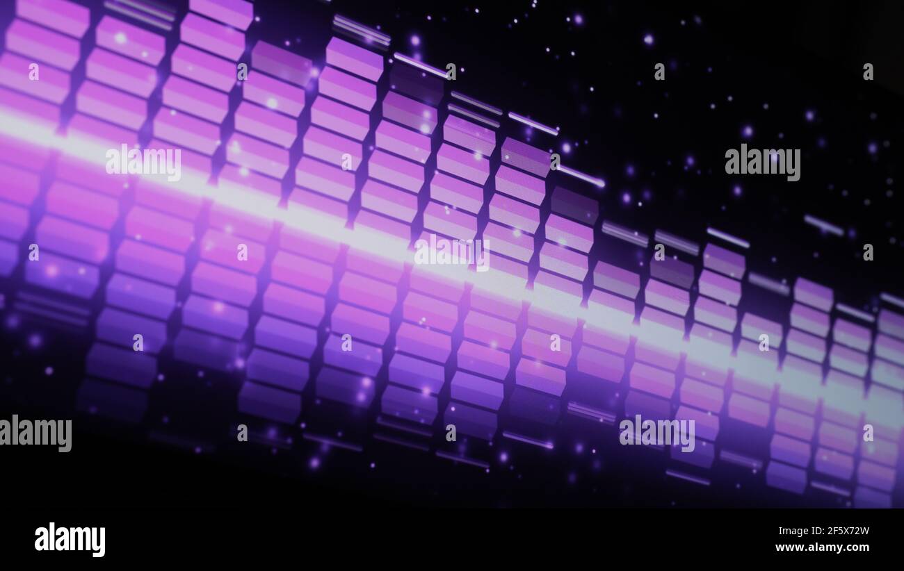 Music Equalizer-Leiste. Audio-Waveform-Equalizer auf schwarzem Hintergrund. Musik oder Schallwelle auf Monitor. Bunte Sound Visualizer abstrakt. Gradient Stockfoto