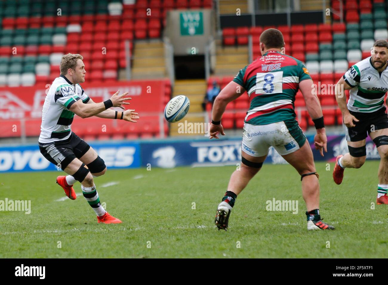 Leicester, Großbritannien. März 2021, 20th. LEICESTER, ENGLAND. MÄRZ 28th: Alex Tait von Newcastle Falcons wird während des Gallagher Premiership-Spiels zwischen Leicester Tigers und Newcastle Falcons in der Welford Road, Leicester am Sonntag, 28th. März 2021 ausgelagert. (Kredit: Chris Lishman, MI News) Kredit: MI Nachrichten & Sport /Alamy Live Nachrichten Stockfoto