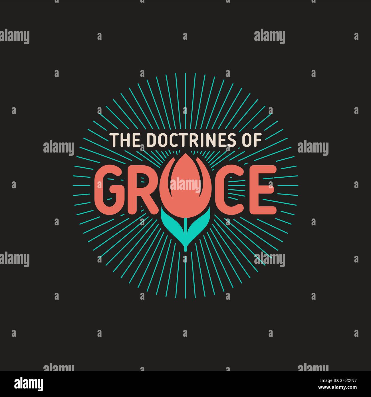 TULIP - die Lehren der Gnade. Die wichtigsten fünf Punkte des Calvinismus. Stock Vektor