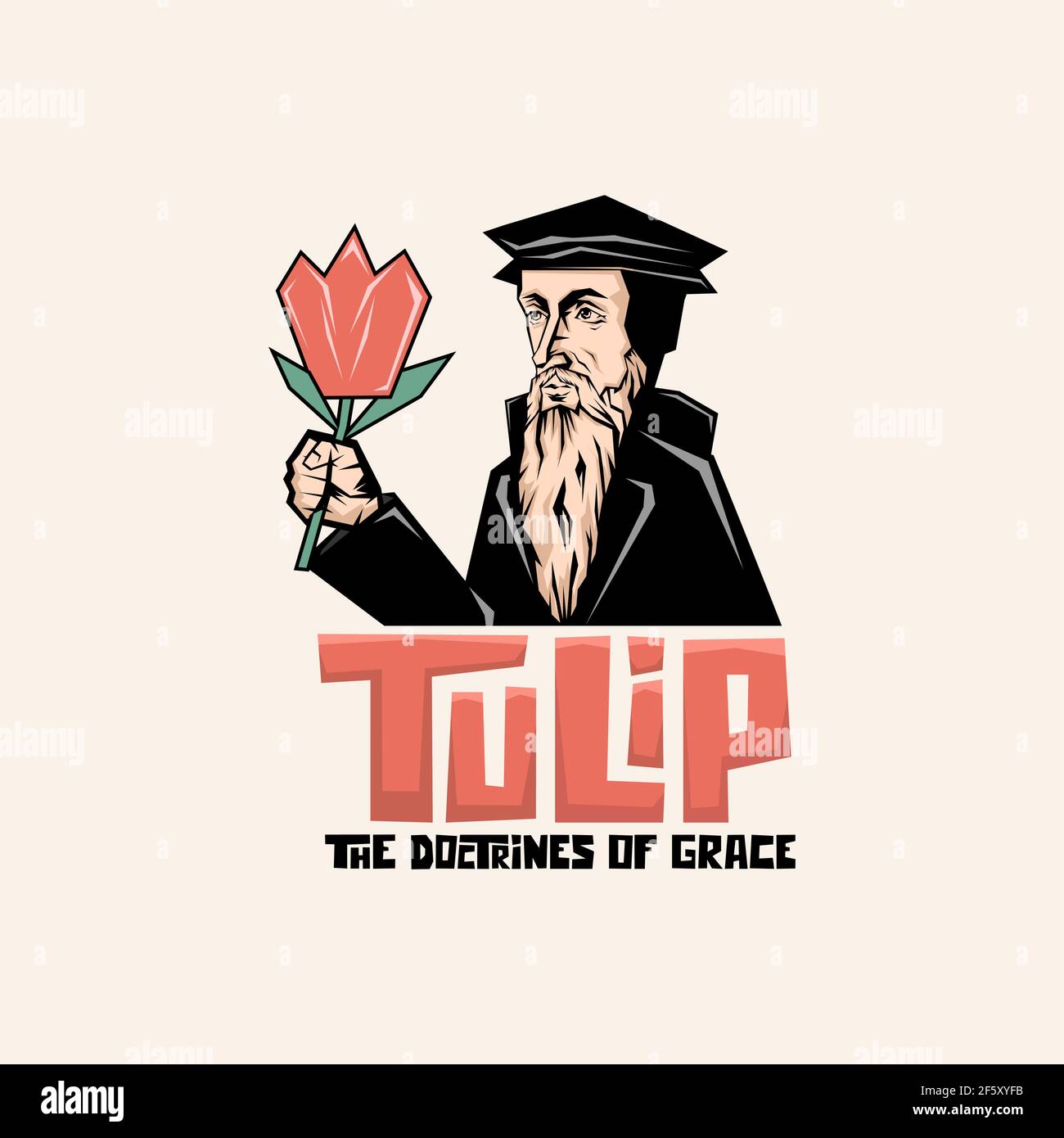 TULIP - die Lehren der Gnade. Die wichtigsten fünf Punkte des Calvinismus. Stock Vektor