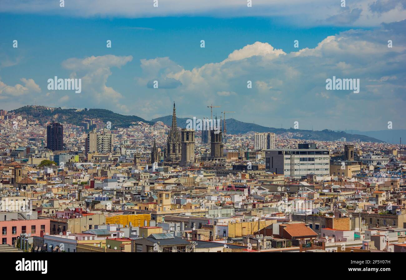 Ein Bild über die Dächer des Barrio Gótico District, in Barcelona. Stockfoto