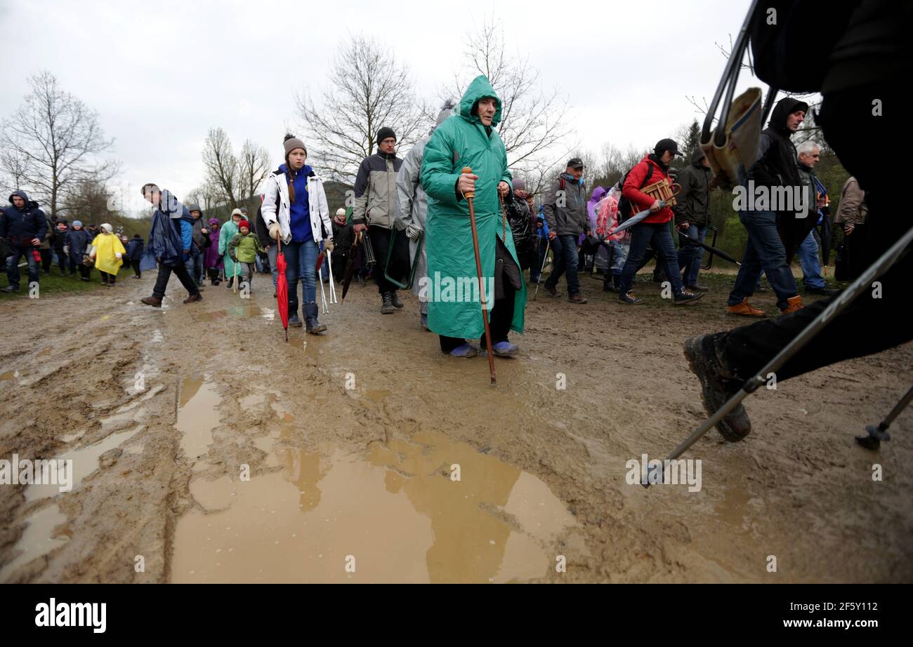 Kalwaria Zebrzydowska, Polen - 13. April 2017: Das Geheimnis der Passion in Kalwaria Zebrzydowska in Südpolen. Stockfoto