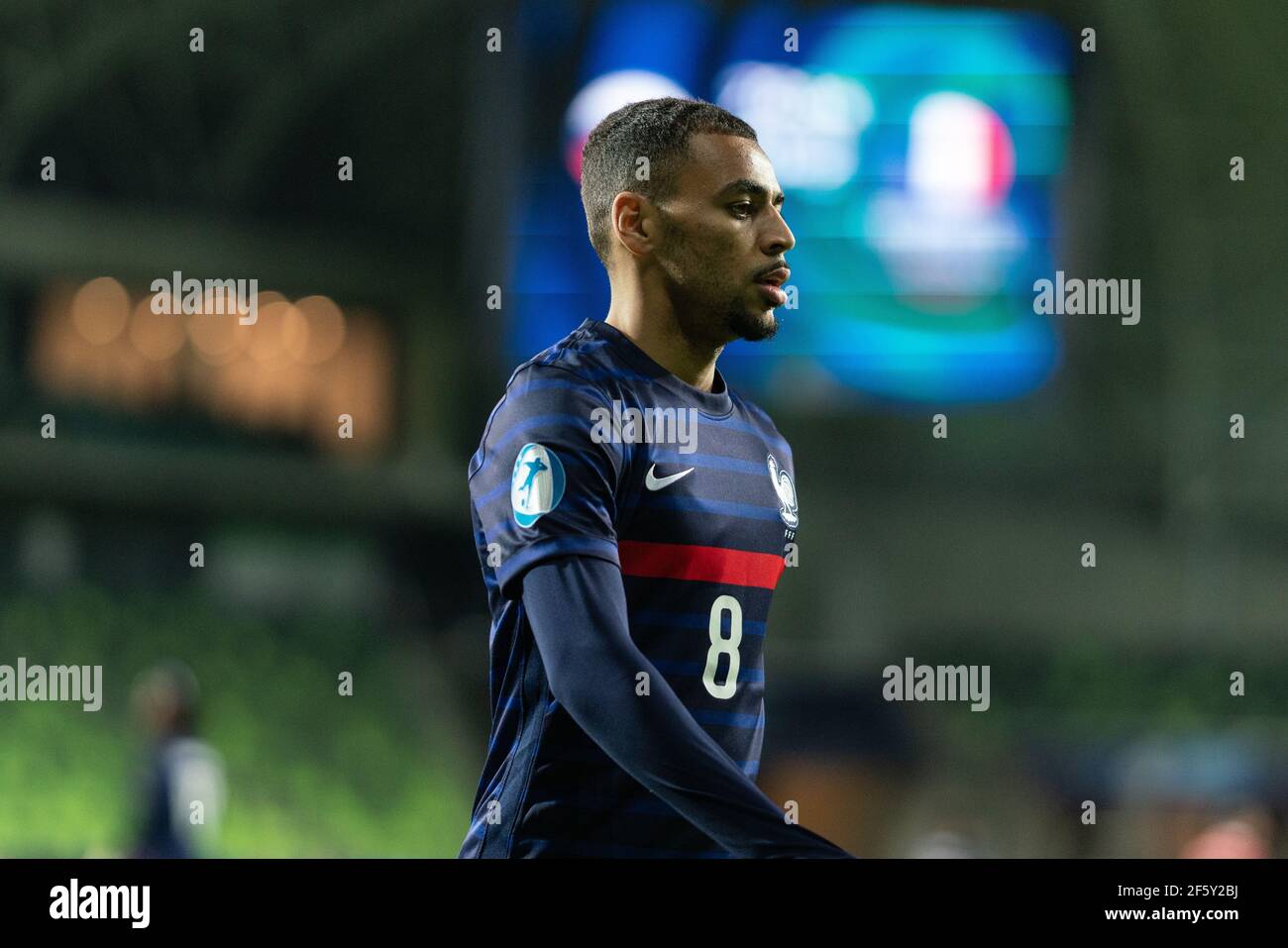 Szombathely, Ungarn. März 2021, 28th. Alexis Claude-Maurice (8) von Frankreich gesehen während der UEFA EURO U-21 Spiel zwischen Russland und Frankreich im Haladas Stadion in Szombathely. (Foto Kredit: Gonzales Foto/Alamy Live News Stockfoto