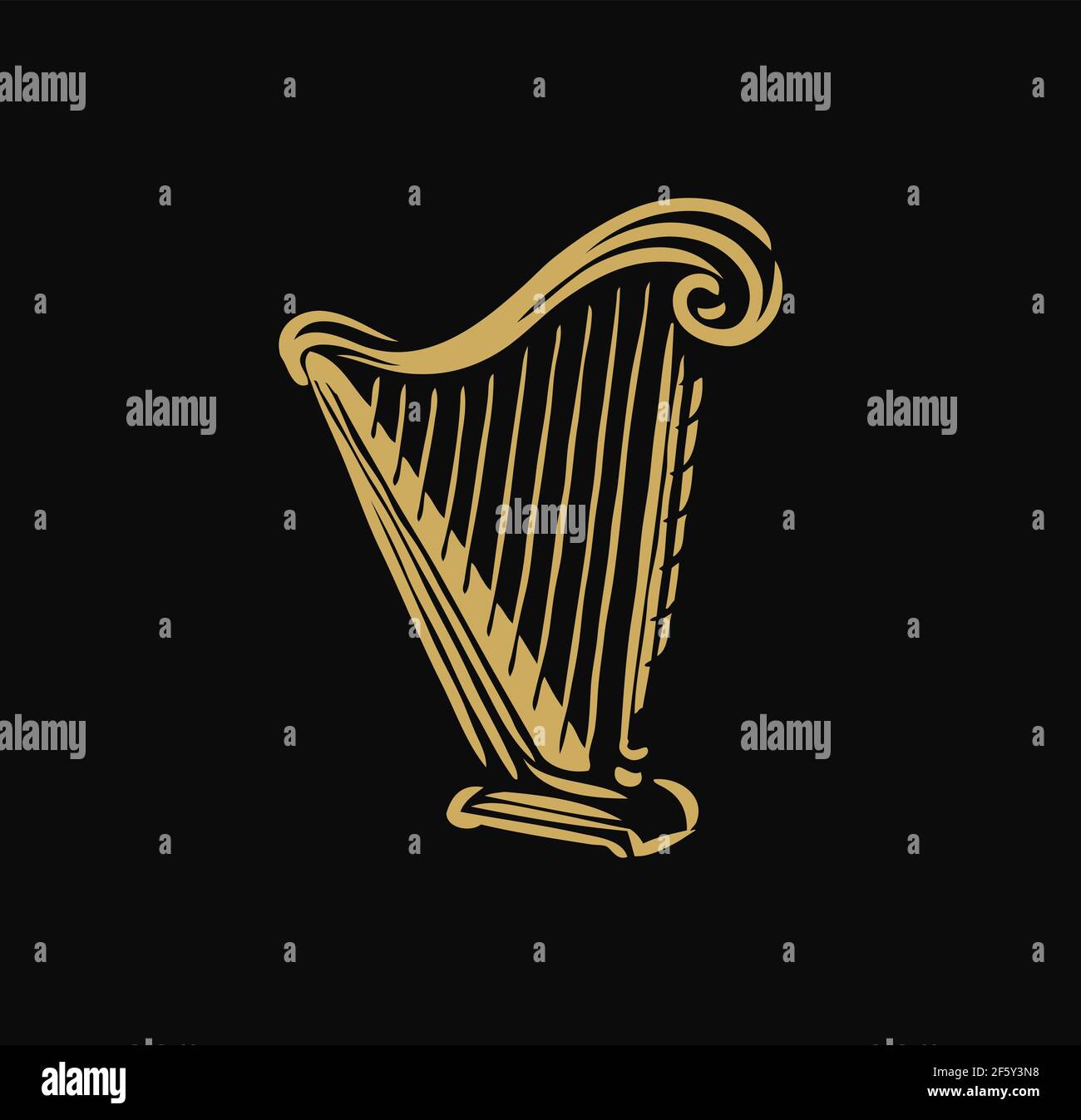 Musikalische Harfe, Leiersymbol. Klassische Musik Logo Vektor Illustration Stock Vektor
