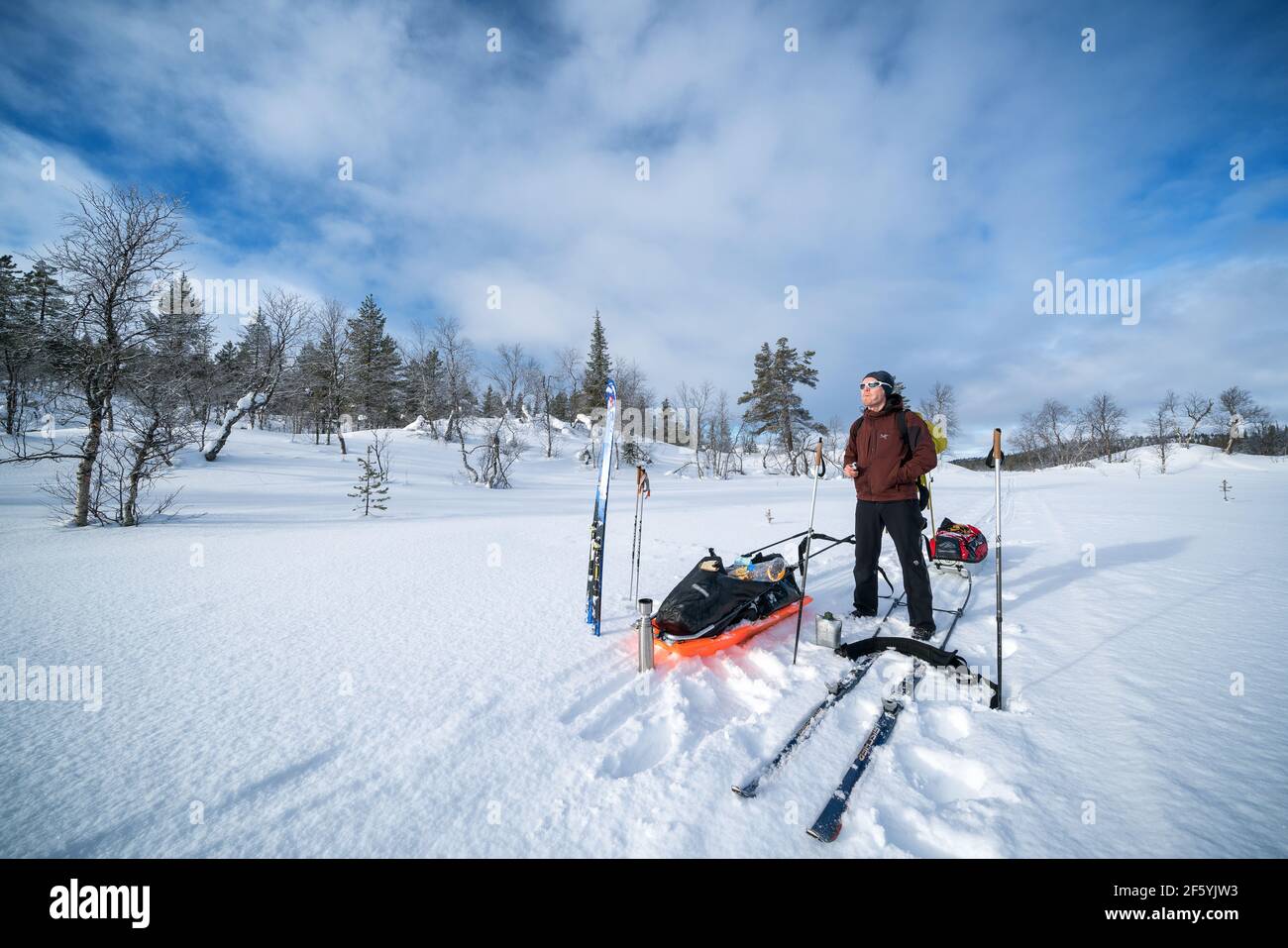 Skitouren im Urho-Kekkonen-Nationalpark, Sodankylä, Lappland, Finnland Stockfoto