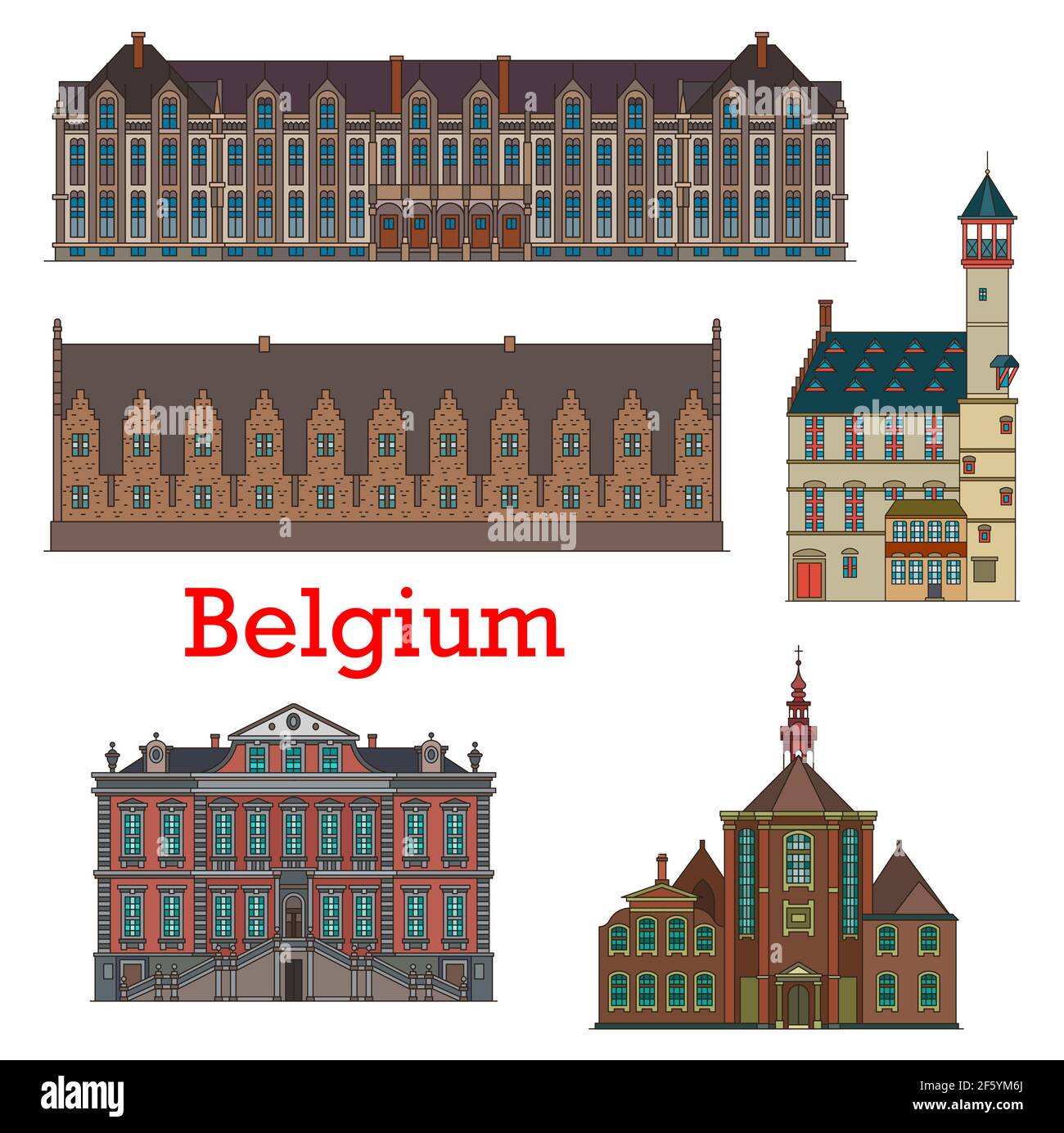Belgien Sehenswürdigkeiten und Architektur, Belgische Lüttich Paläste, Kathedralen und Kirchen, Vektor. Belgien Reisen Wahrzeichen Gebäude von Groot Vleeshuis oder Gr Stock Vektor