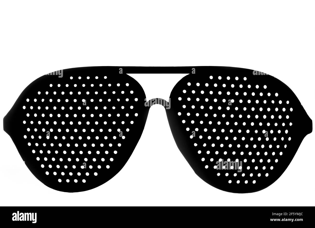 Anti-Ermüdungsbrille mit Lochstiften auf weißem Hintergrund, Vorderansicht Stockfoto
