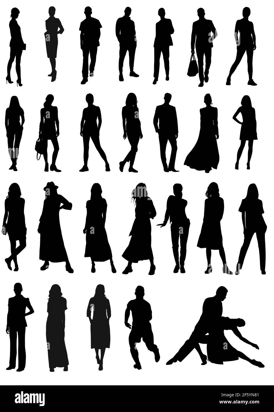 Große Gruppe von Menschen Silhouetten. Vector S/W Silhouetten Stock Vektor