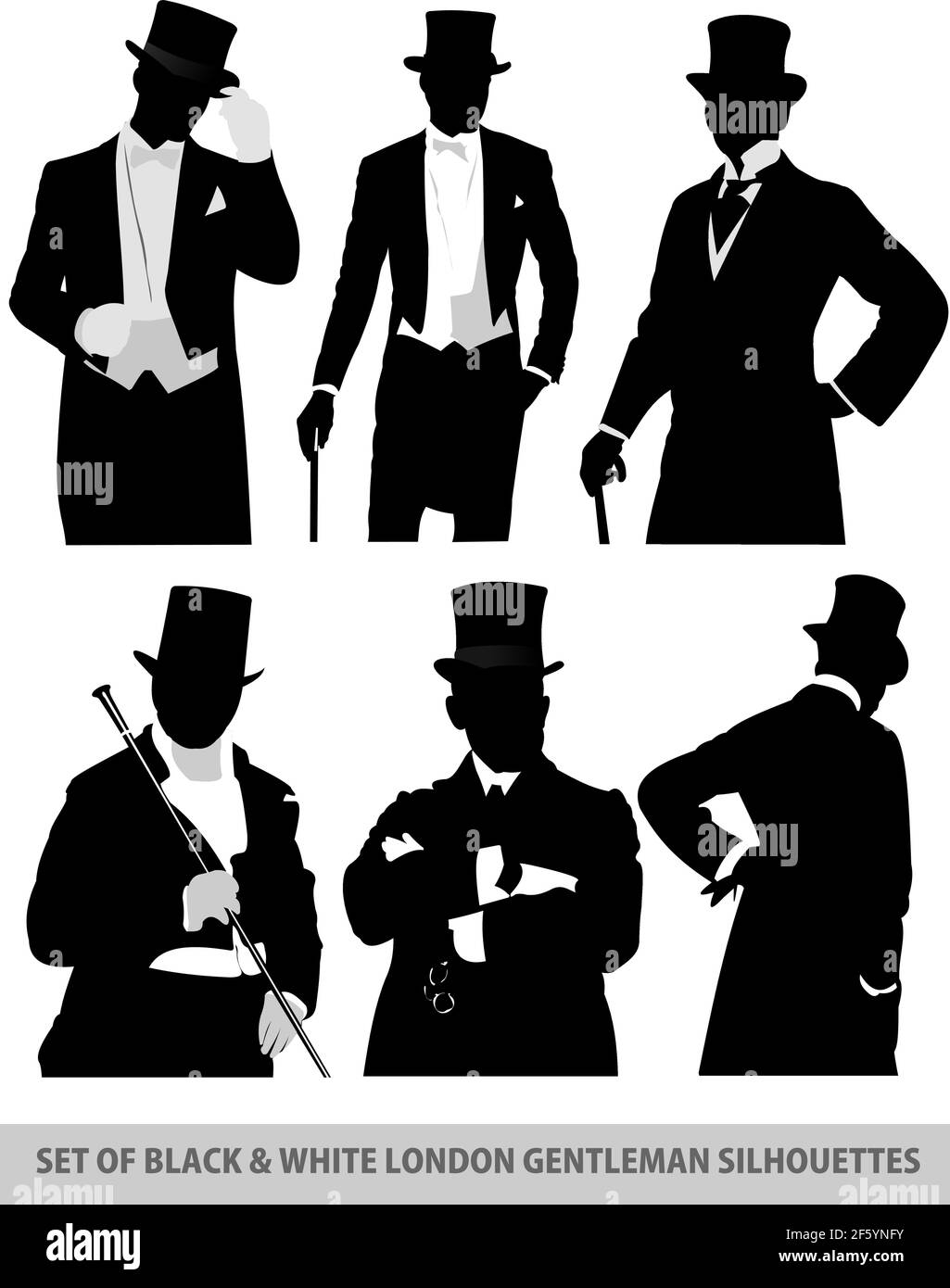 Set von London Herren Silhouette. S/W-Vektorgrafik Stock Vektor