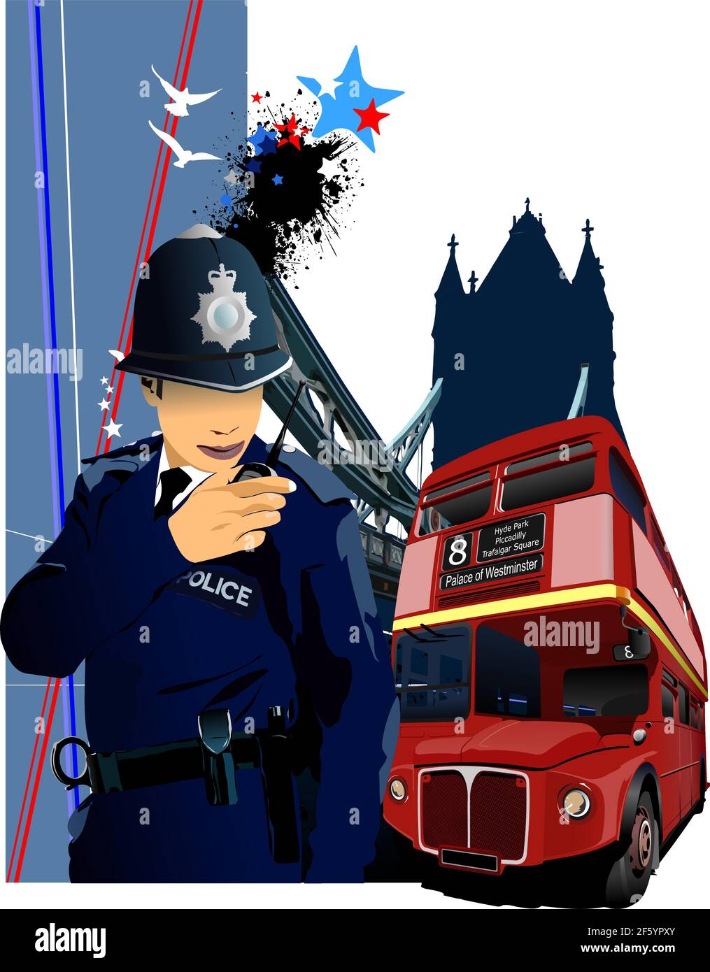 Cover für Broschüre mit London Polizist Bilder. vektorgrafik 3D Stock Vektor