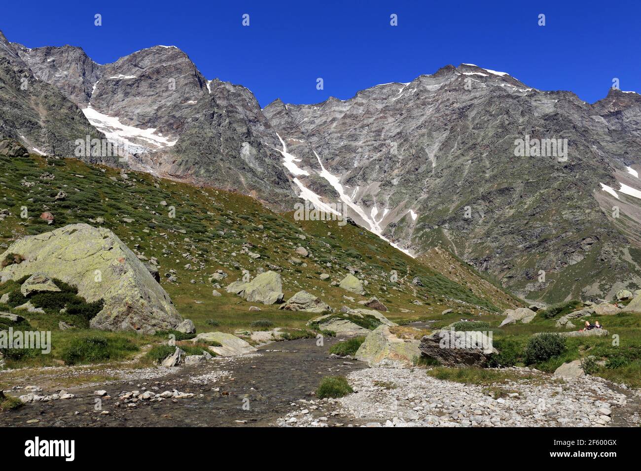Blick auf ein Detail des Monte Rosa Gletschers oberhalb von Macugnaga, Italien. Stockfoto