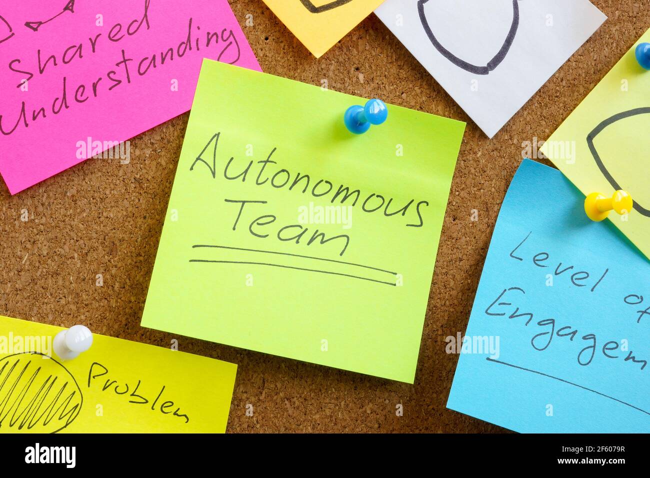 Autonomes Team-Zeichen auf dem Brett mit Memosticks. Stockfoto
